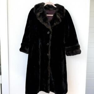 Borgazia by Russel‎ Taylor Faux Fur Coat Black Brown Vintage 60s Luxe Old Money